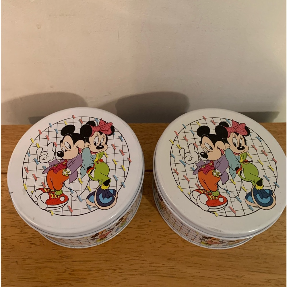 Disney Walt Disney Company Vintage Mickey and Minnie Metal Tins Set of 2 Pre Lo…